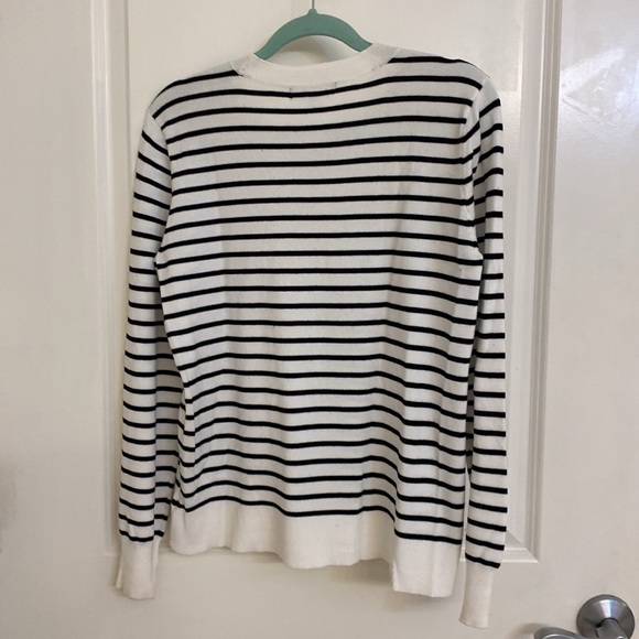 Christmas Holiday White and Black Striped Sweater - Picture 3 of 7